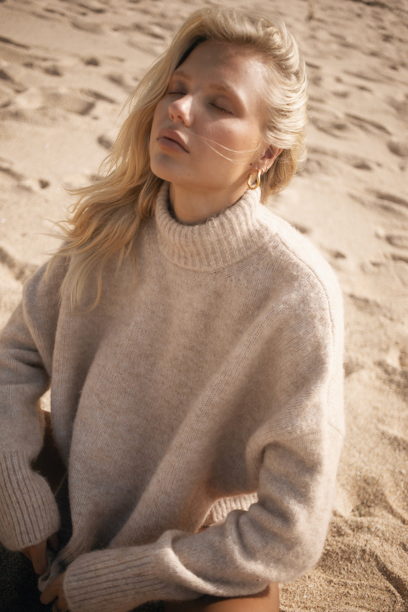 Womens beige wool blend crew neck jumper