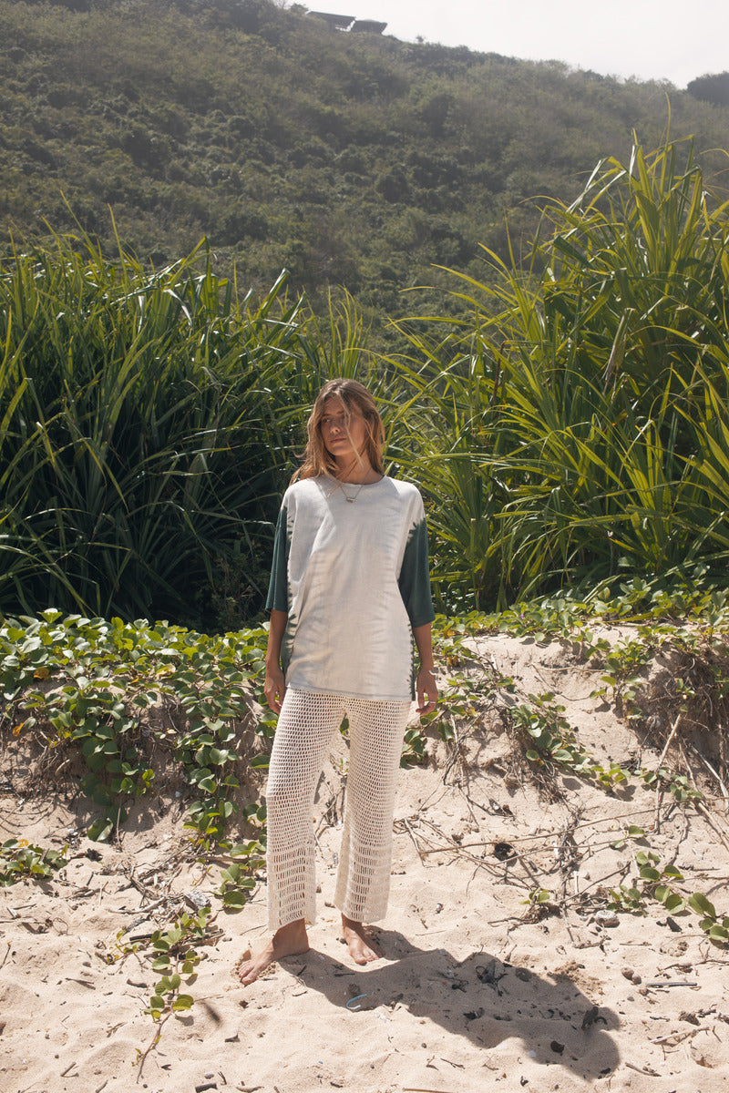 Womens cotton cream crochet pant