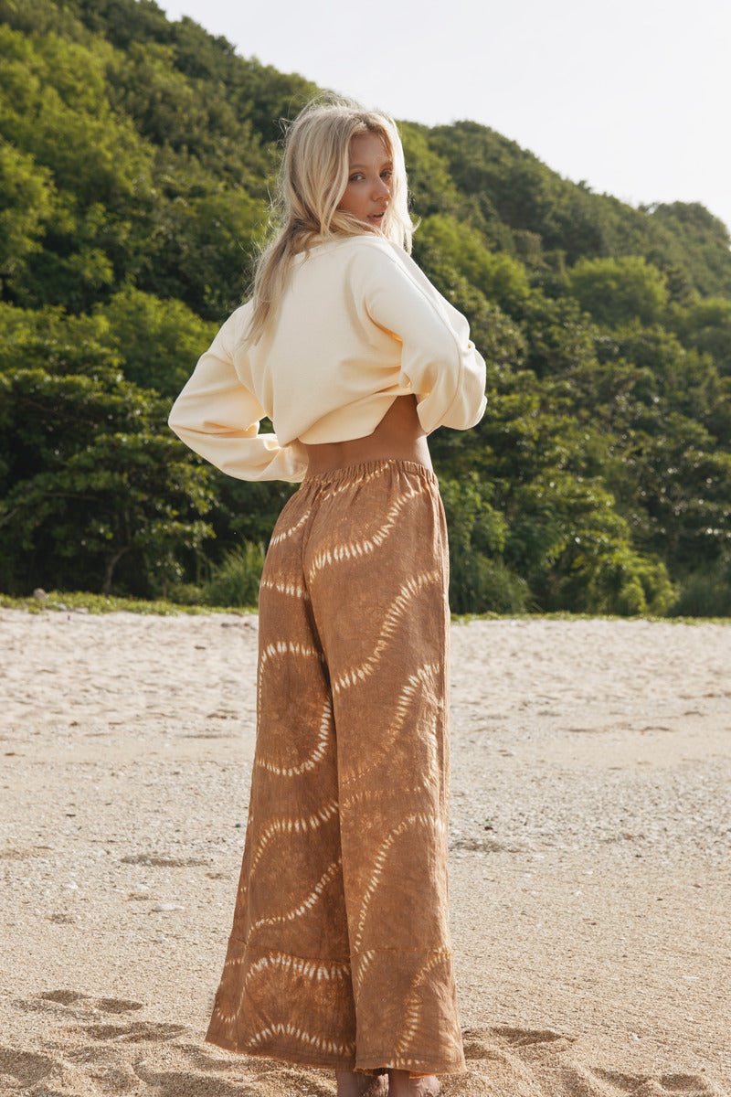 Women's linen tan tie-dye pant