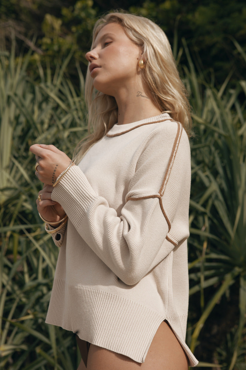 Womens organic cotton beige jumper side view