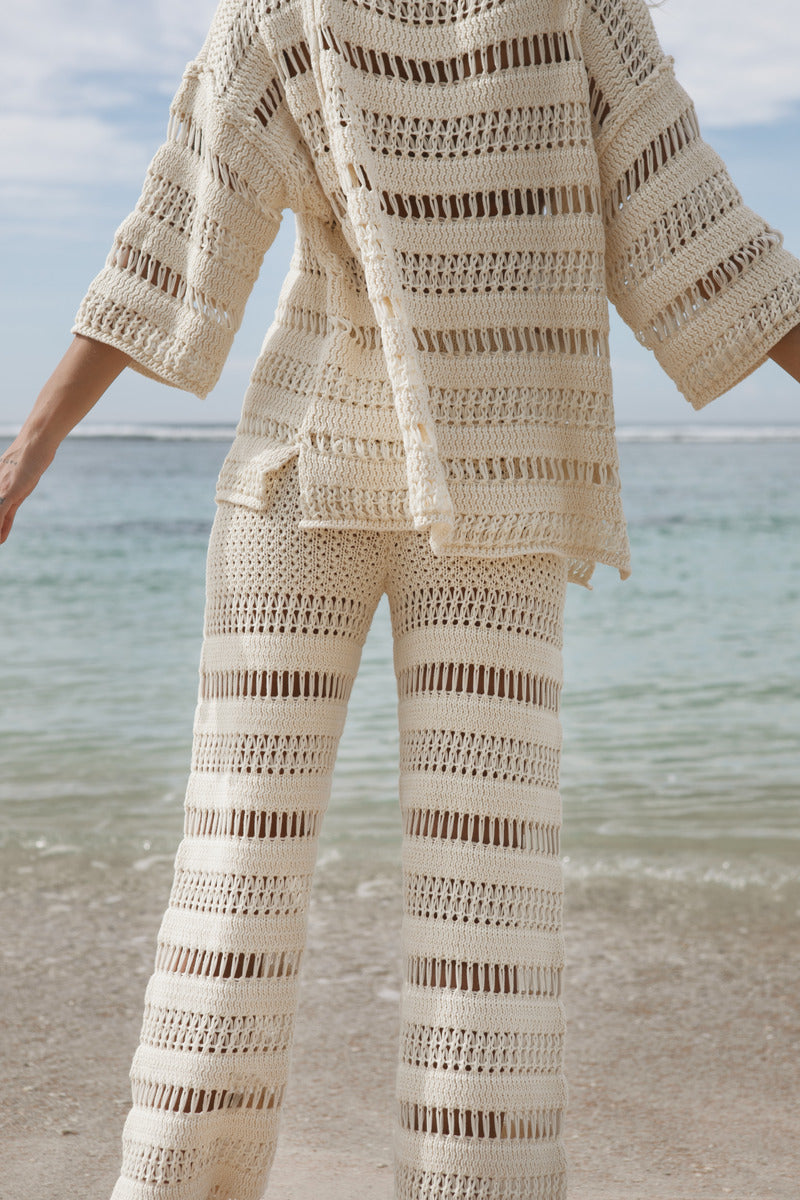 Women's cream cotton knit set