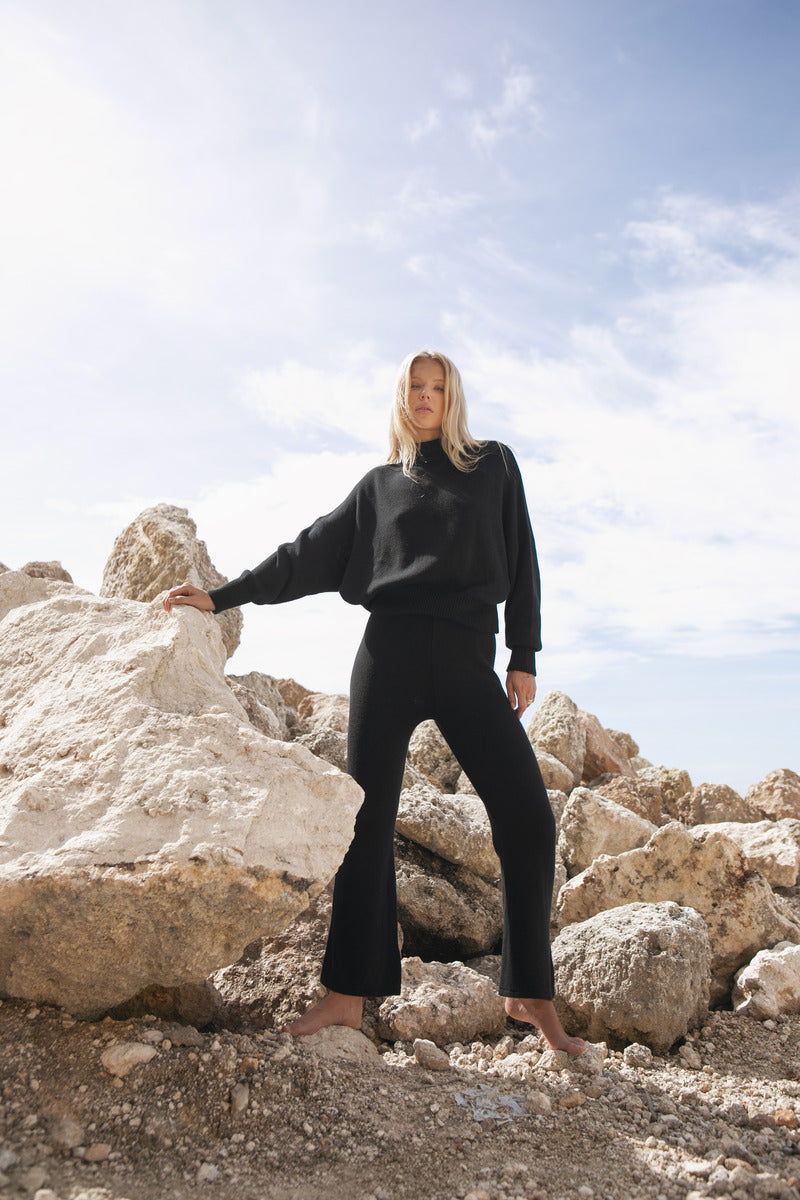 Women's black merino wool blend knit pant