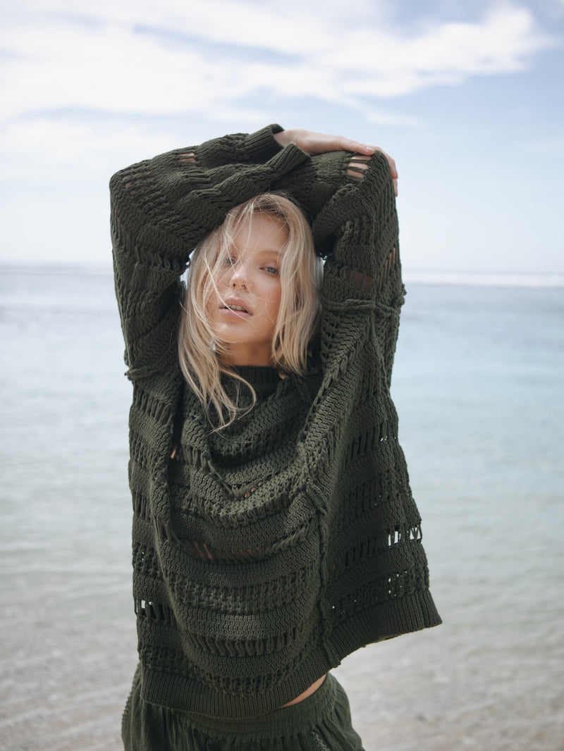 Womens olive cotton knit jumper