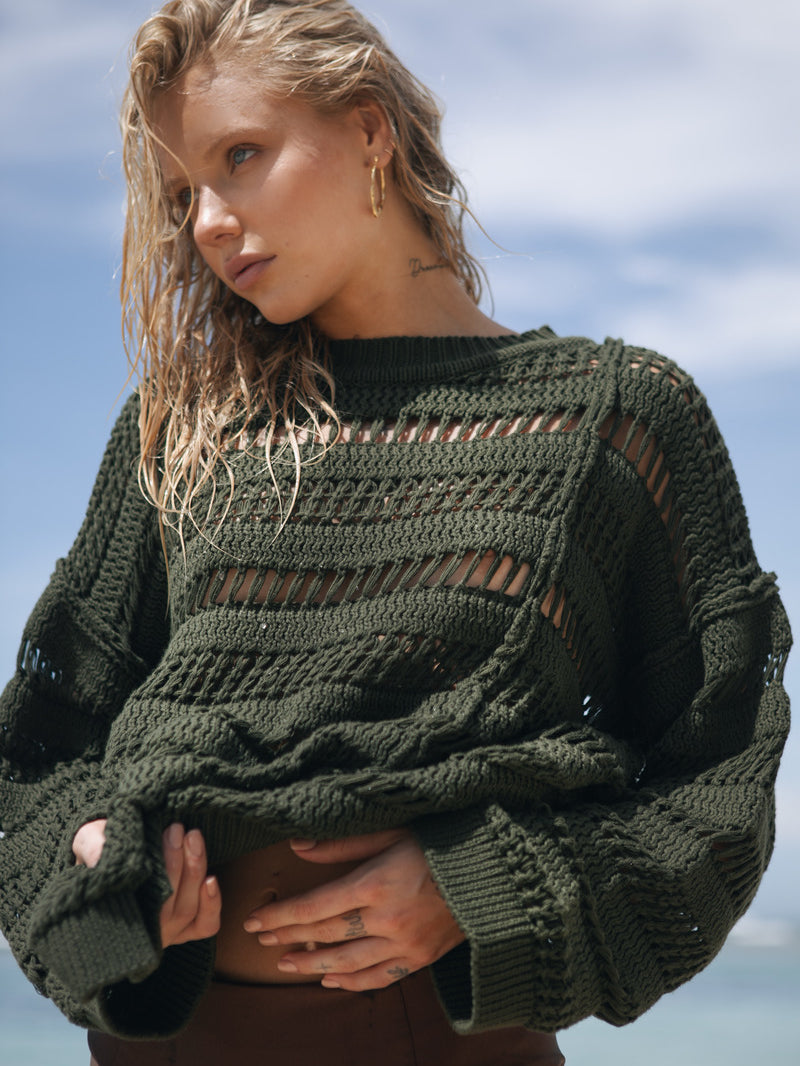 Womens olive cotton knit jumper