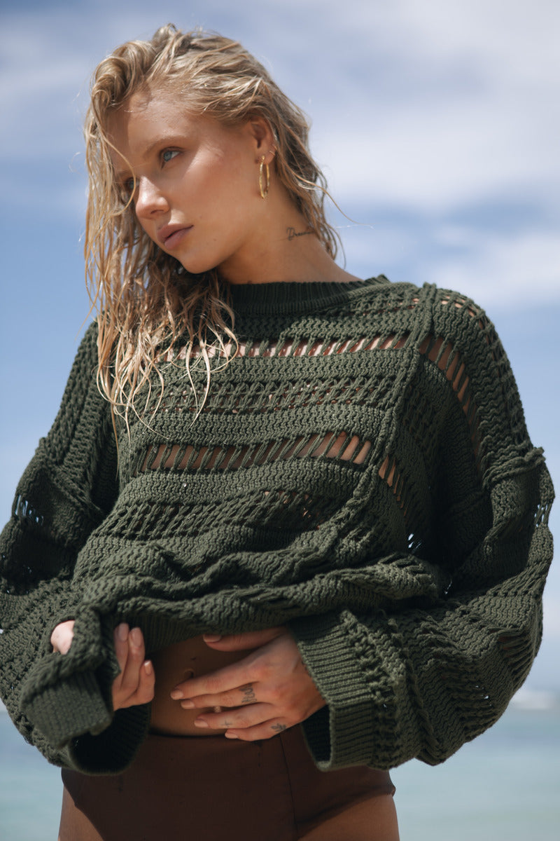 Womens olive cotton knit jumper