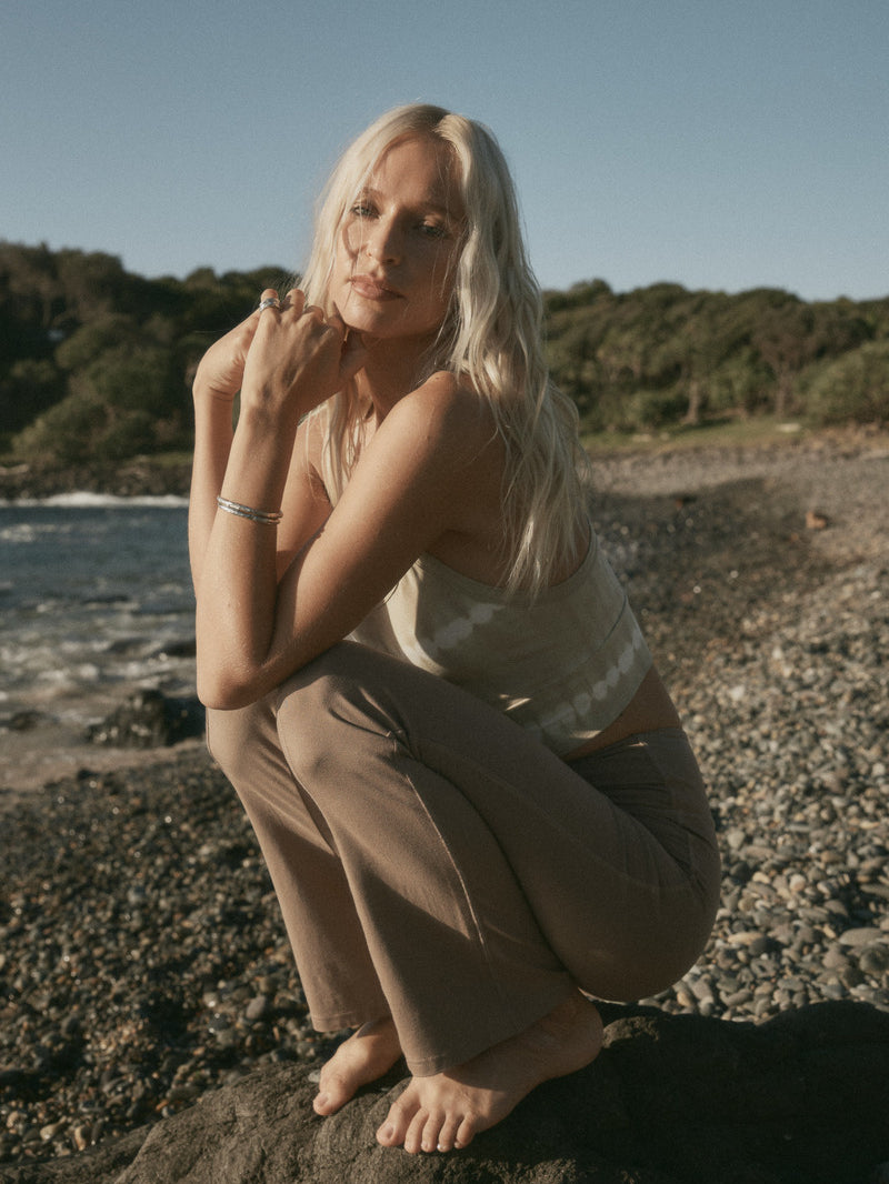 brown stretch pant front view