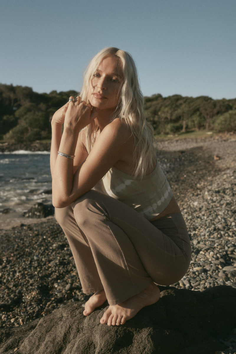 brown stretch pant front view