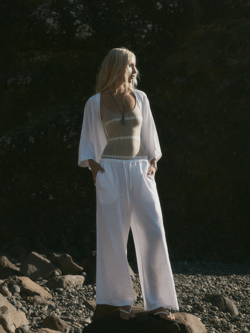 womens white cotton palazzo pant front view