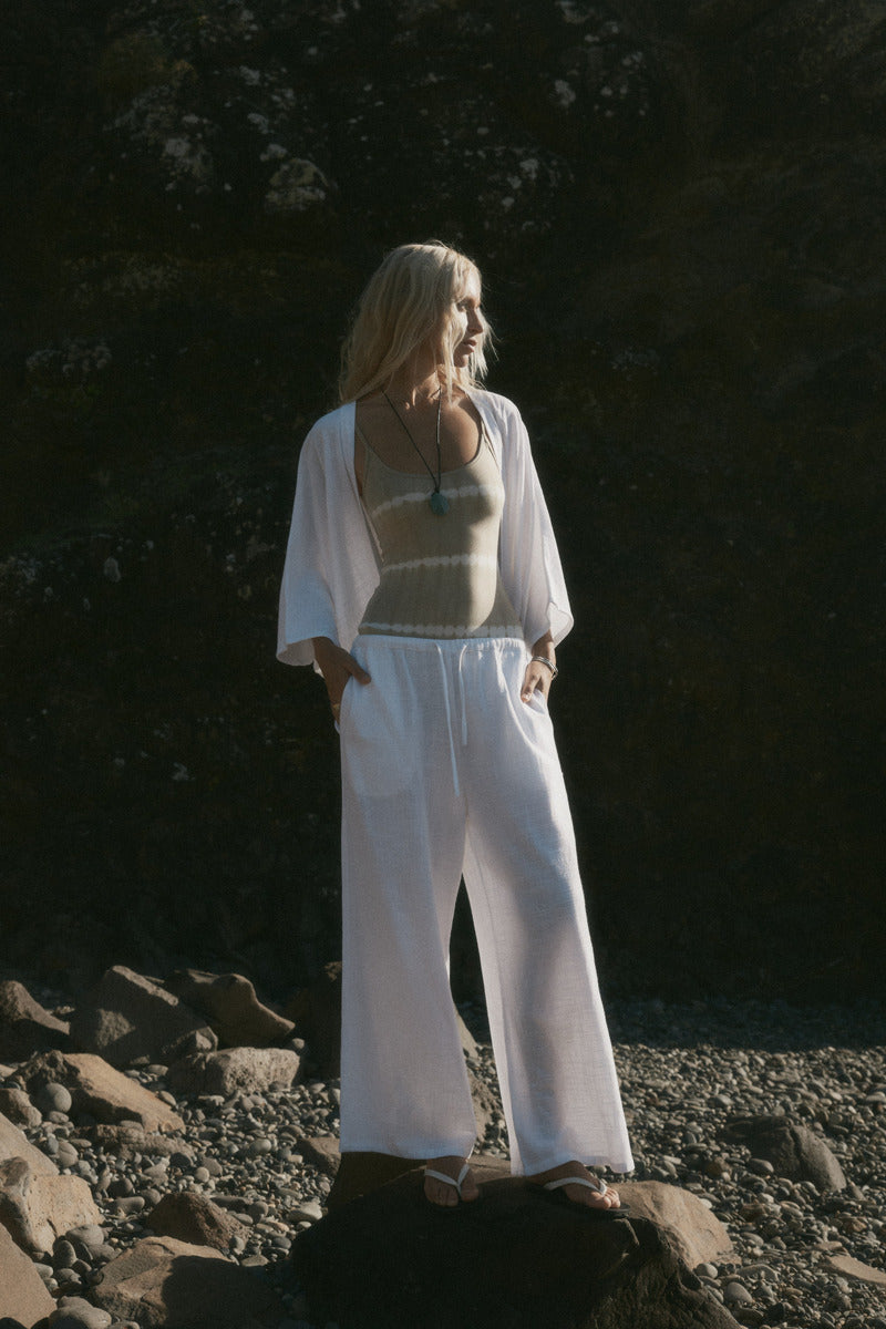 womens white cotton palazzo pant front view