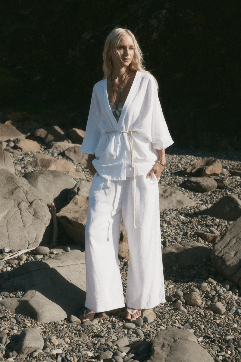 womens white cotton kimono set