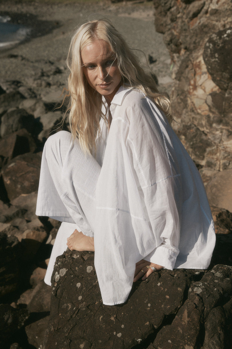 womens white cotton voile shirt front view