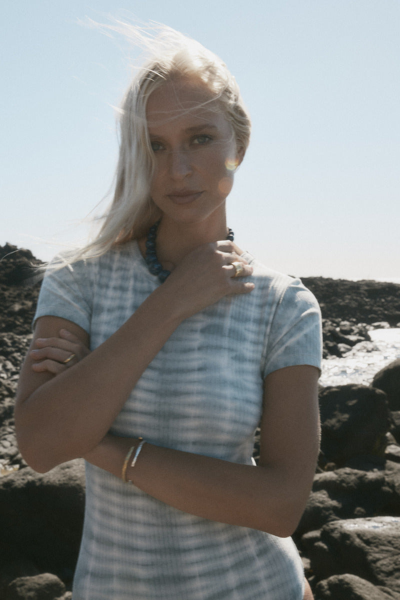 womens cotton spandex tie dye baby blue bodysuit