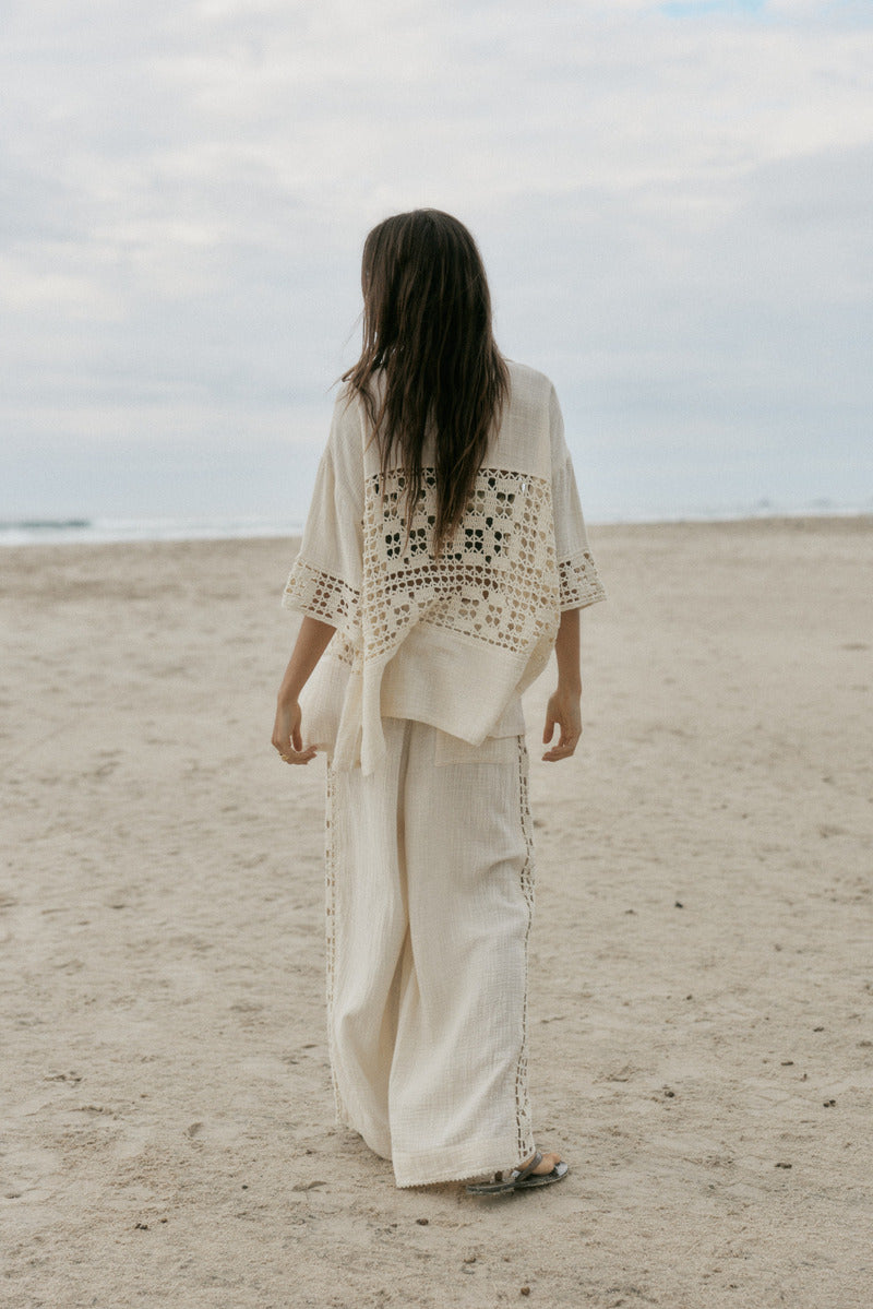 womens cream cotton crochet set back view