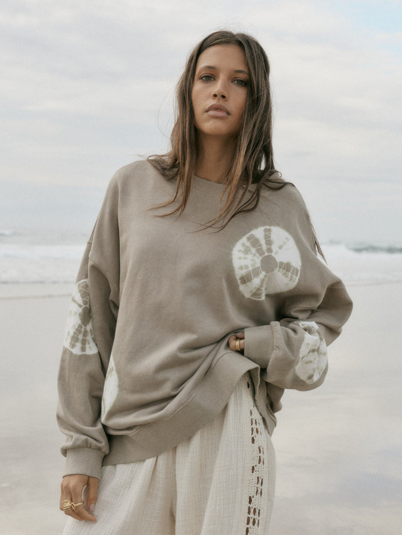 Cotton tie dye taupe jumper front view