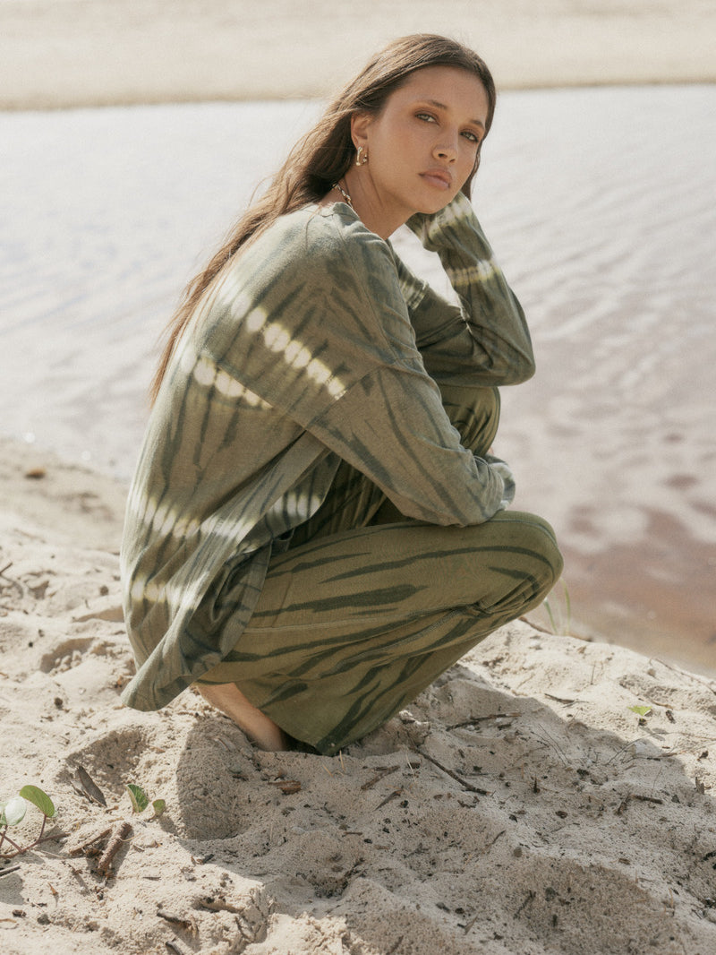 womens cotton olive tie dye pant