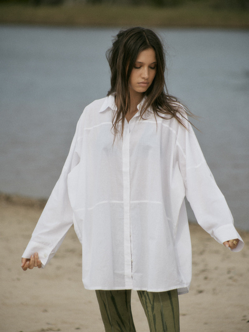 womens white cotton voile shirt front view