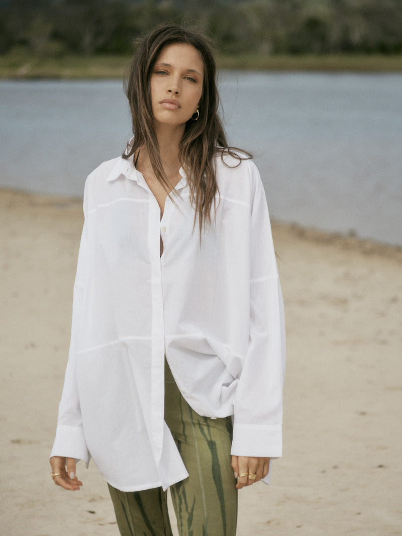 womens white cotton voile shirt front view