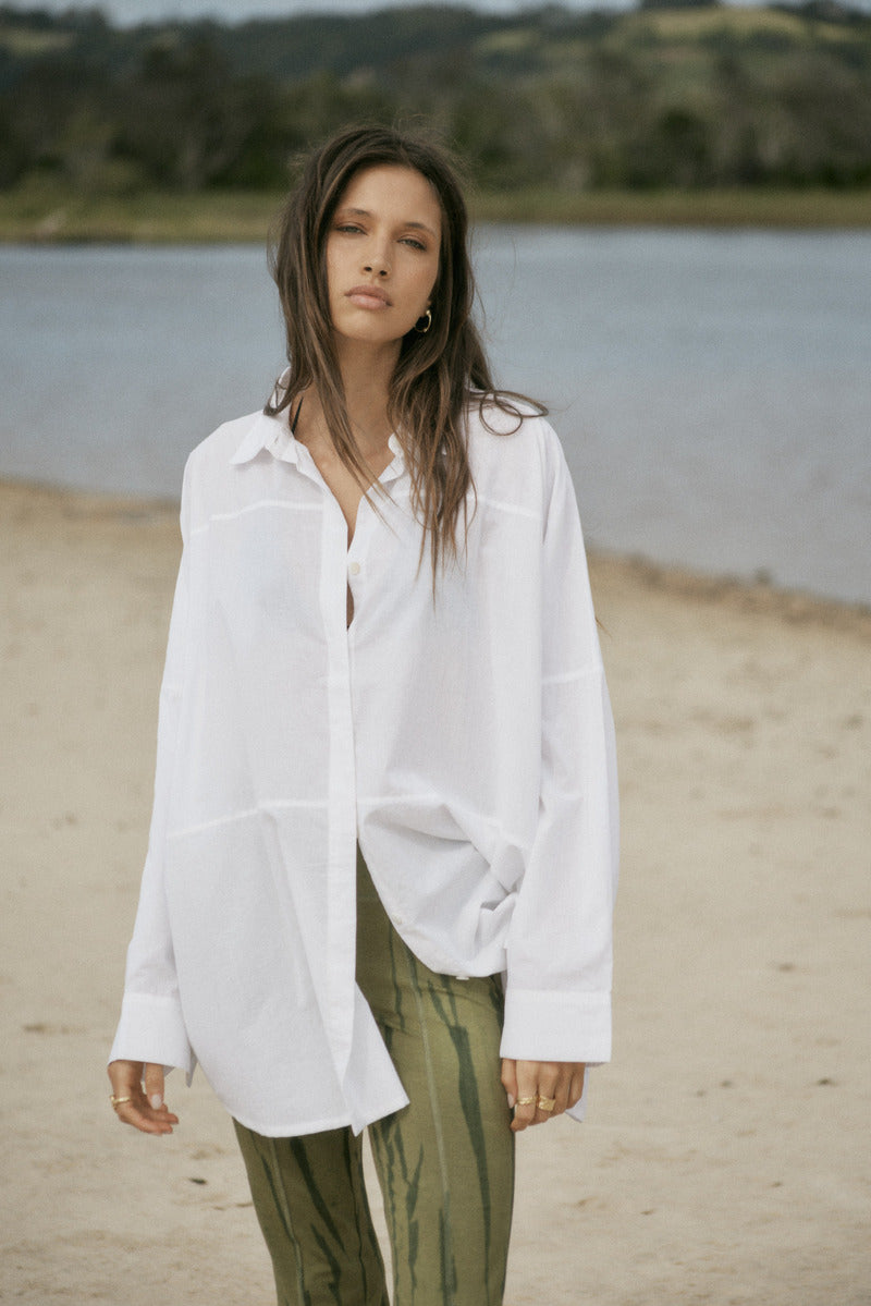 womens white cotton voile shirt front view