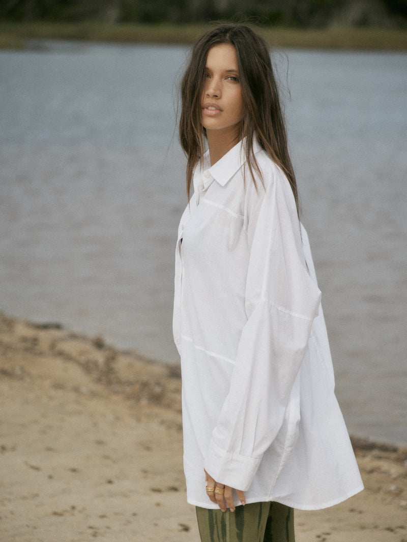 womens white cotton voile shirt side view