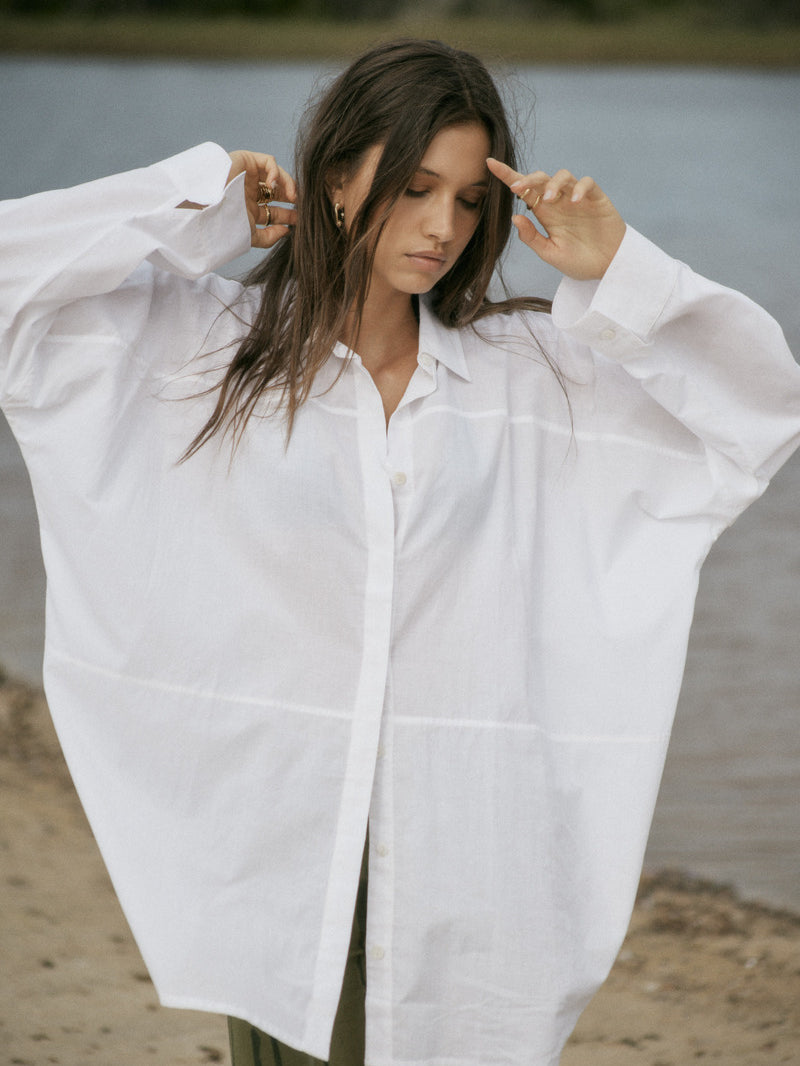 womens white cotton voile shirt front view