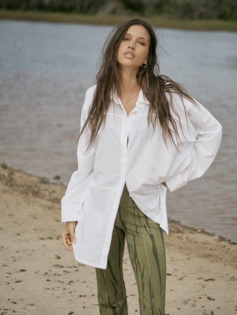 womens white cotton voile shirt front view