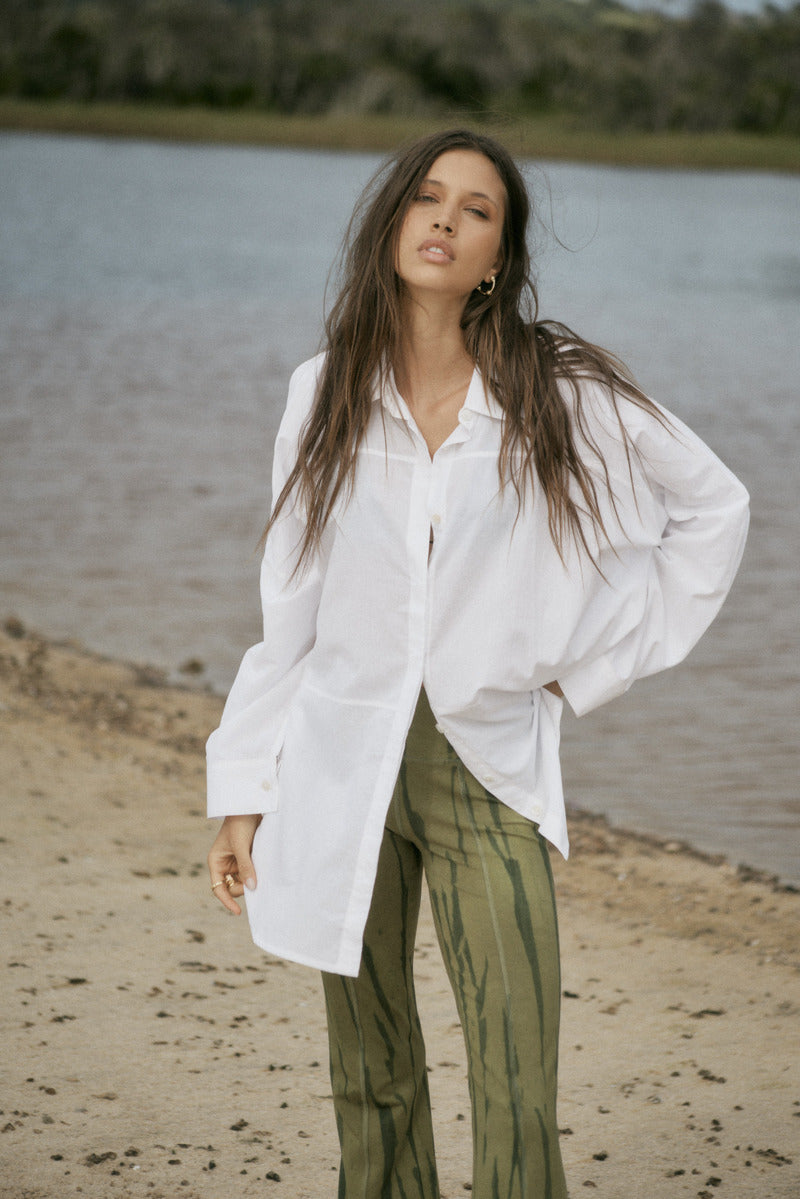 womens white cotton voile shirt front view