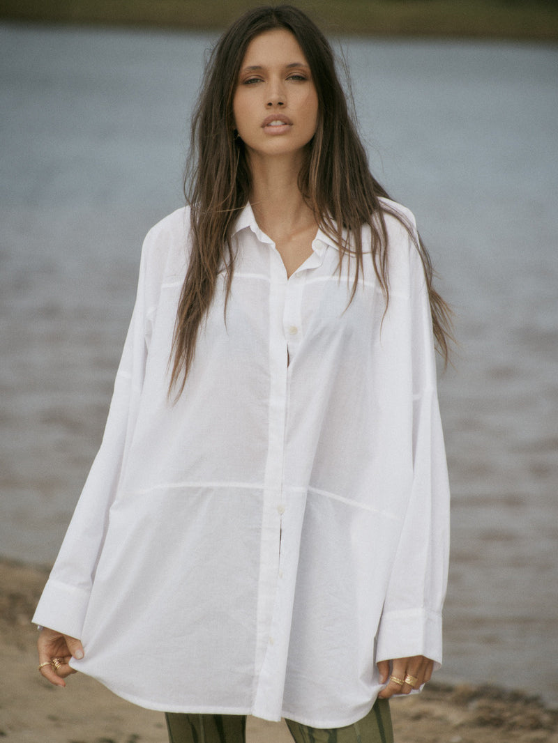 womens white cotton voile shirt front view
