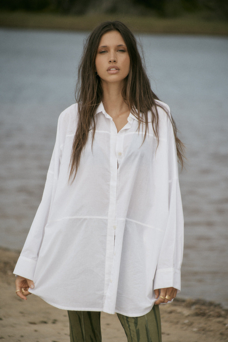womens white cotton voile shirt front view