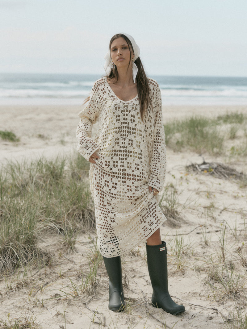 womens cream cotton crochet maxi dress