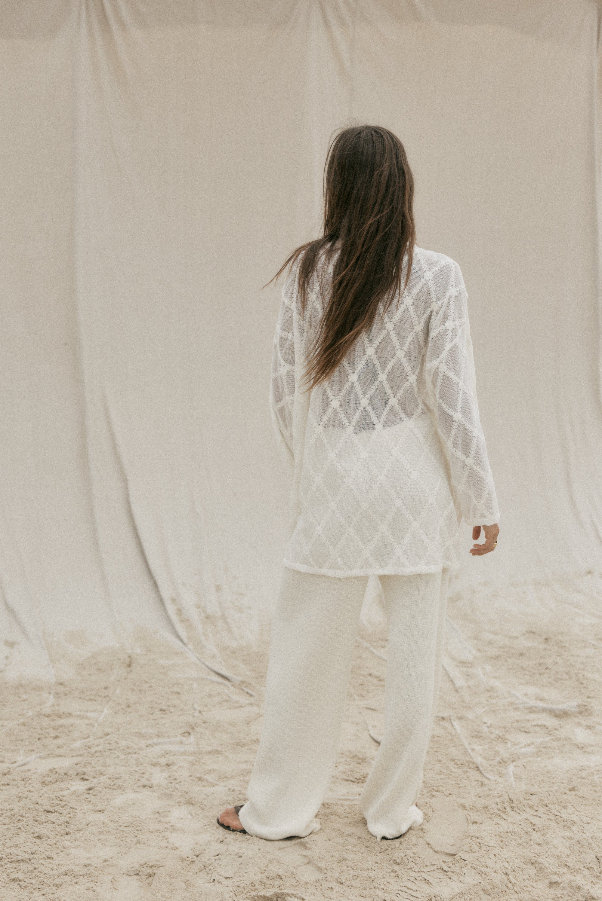 womens cotton natural lace shirt back view
