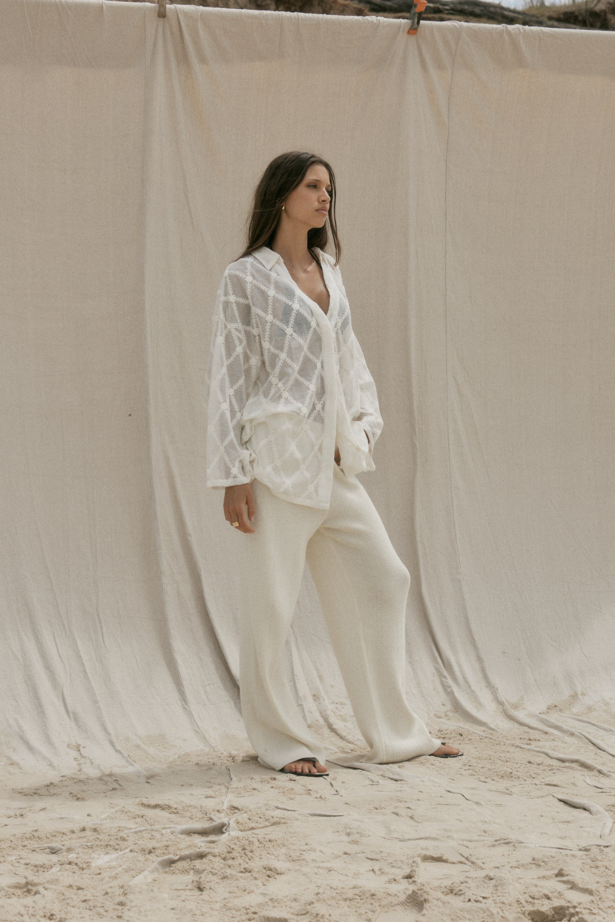 womens cotton natural lace shirt front view