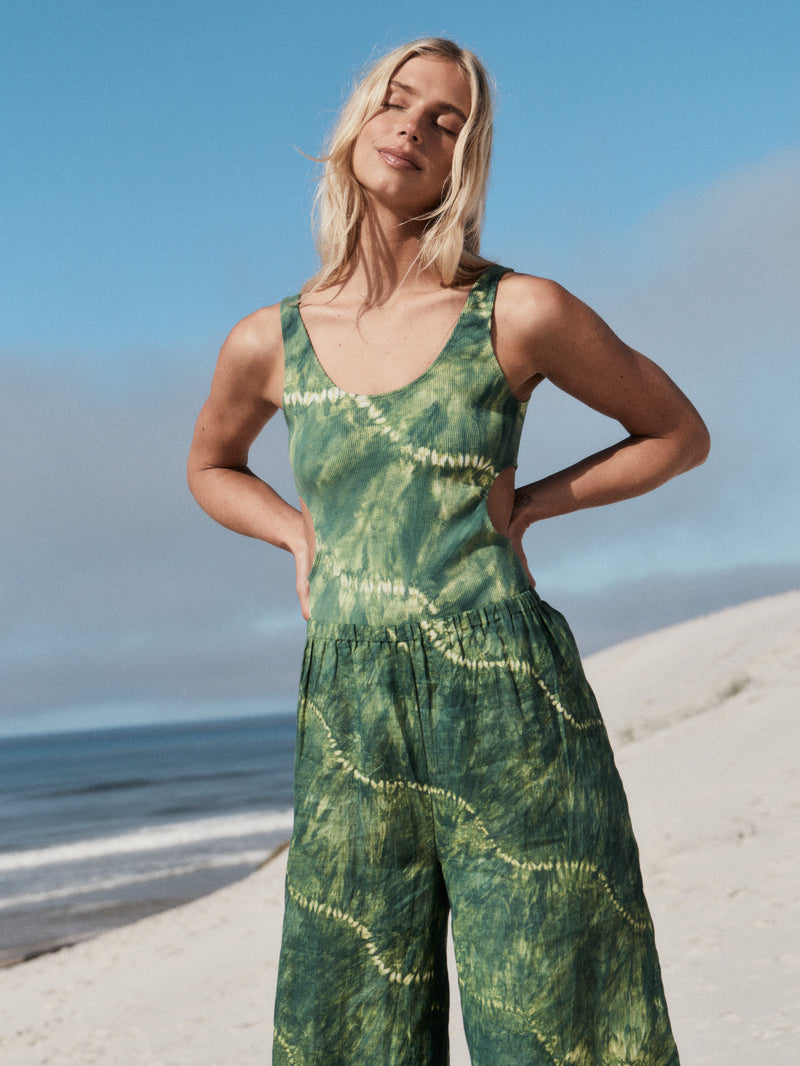 womens cotton tie dye green bodysuit