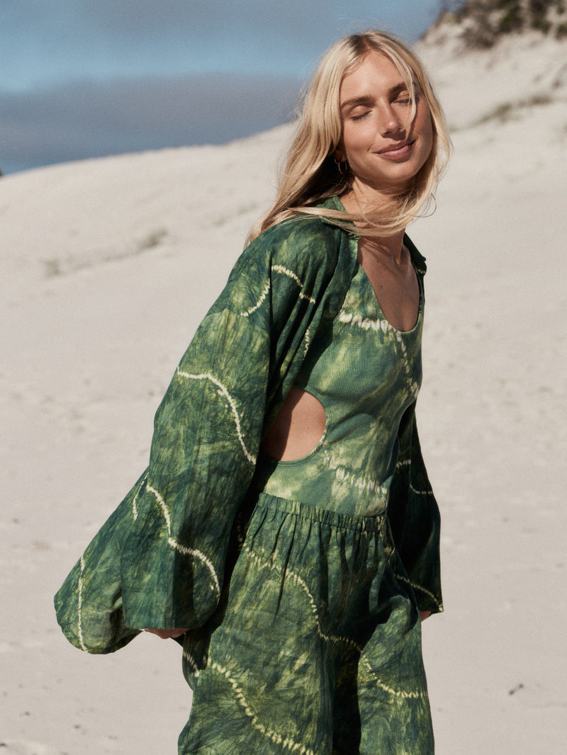 womens cotton tie dye green bodysuit