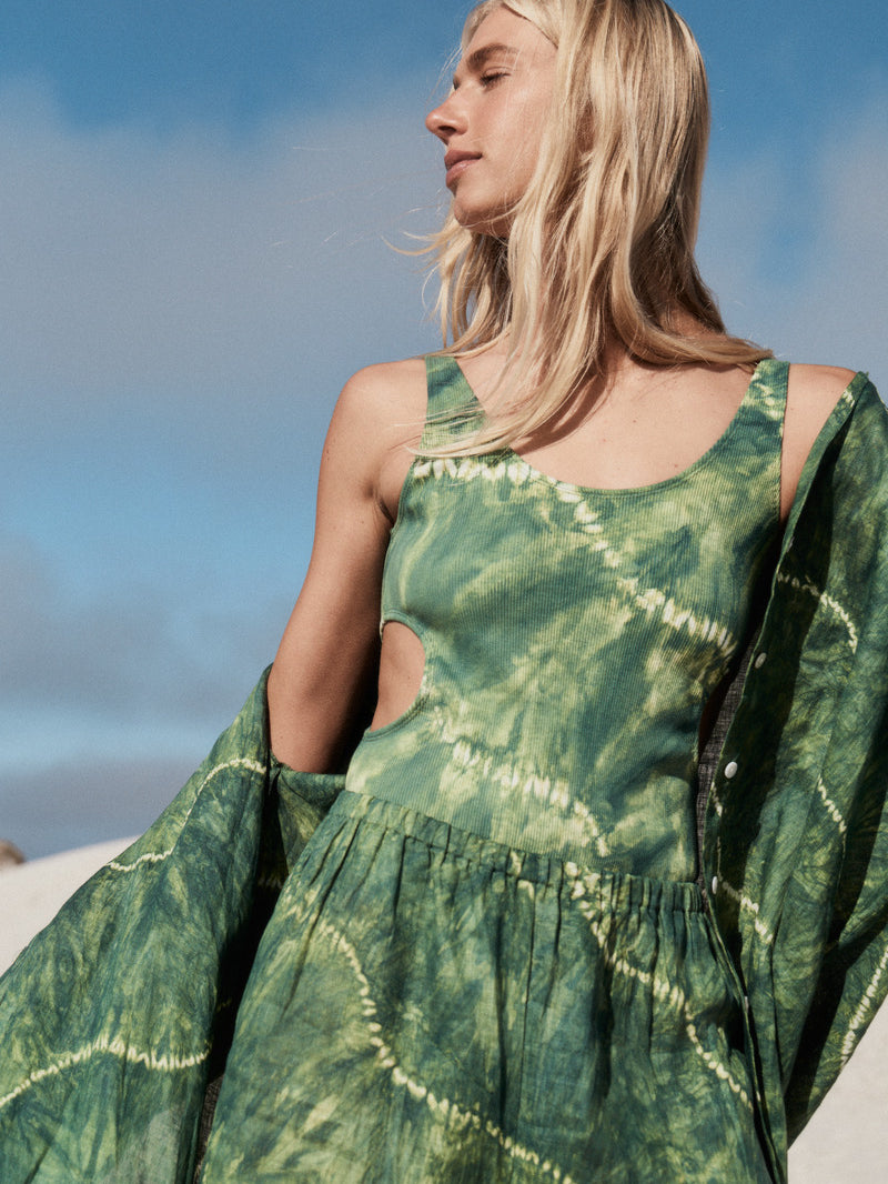 womens cotton tie dye green bodysuit