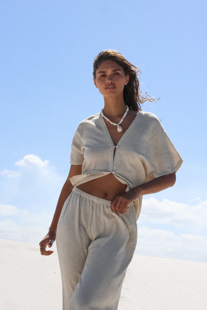 natural linen wave top with matching pant 