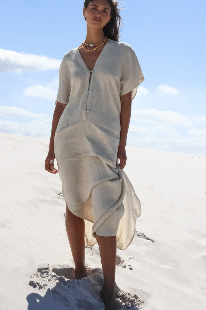 Natural cotton linen maxi dress 