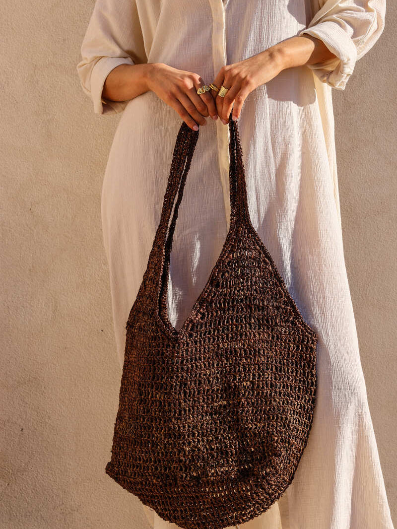 womens woven bag chocolate