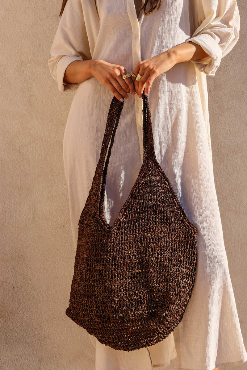womens woven bag chocolate