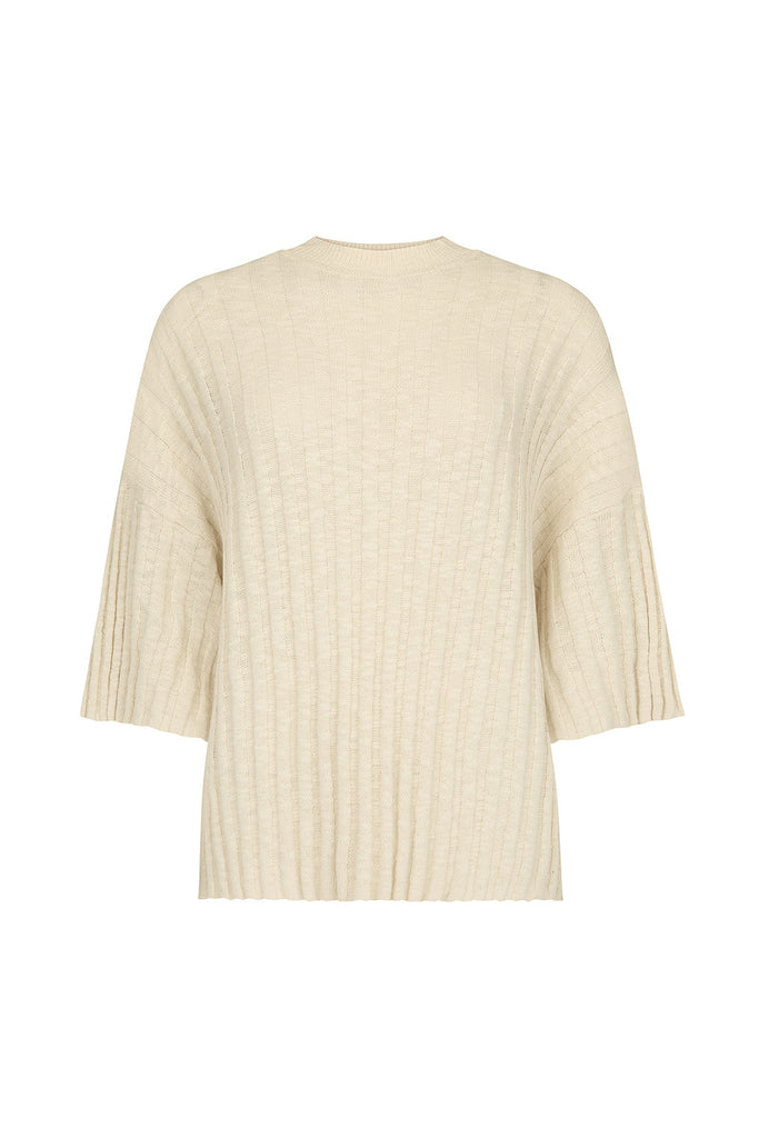 cream rib knit tee front view 