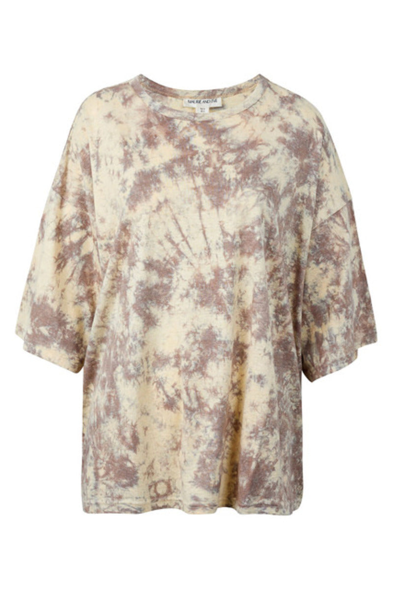 womens cotton hemp tie dye taupe tee, front view