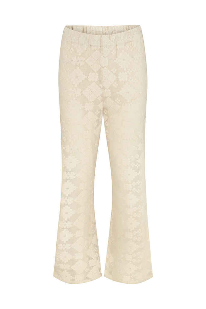 womens beige cotton lace elastic waist pant front veiw