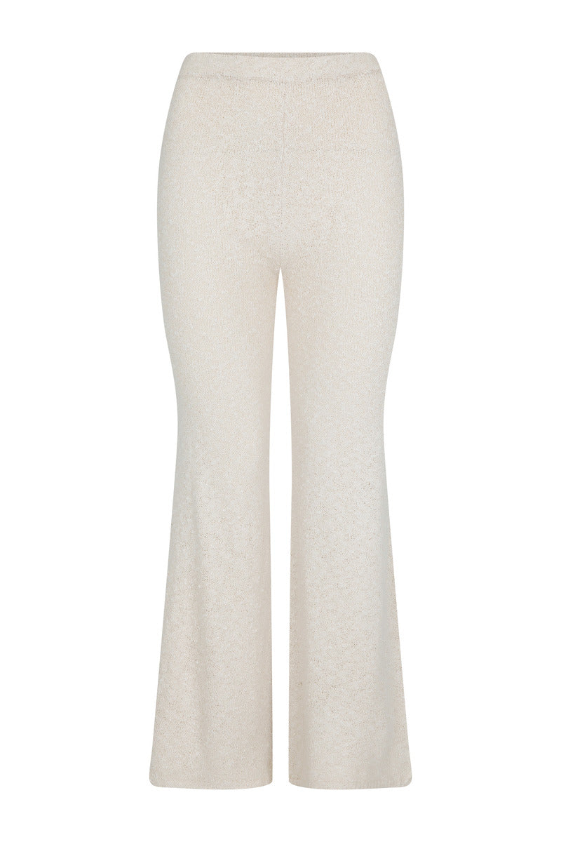 Cream cotton textured knit pant