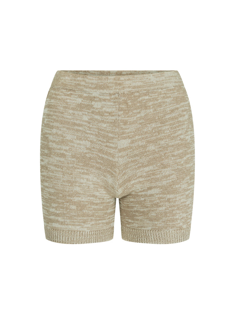 womens beige cotton knit short front view