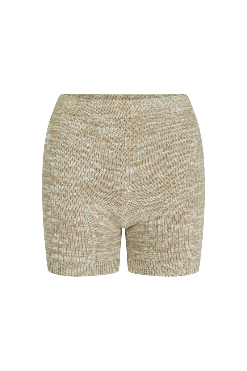 womens beige cotton knit short front view
