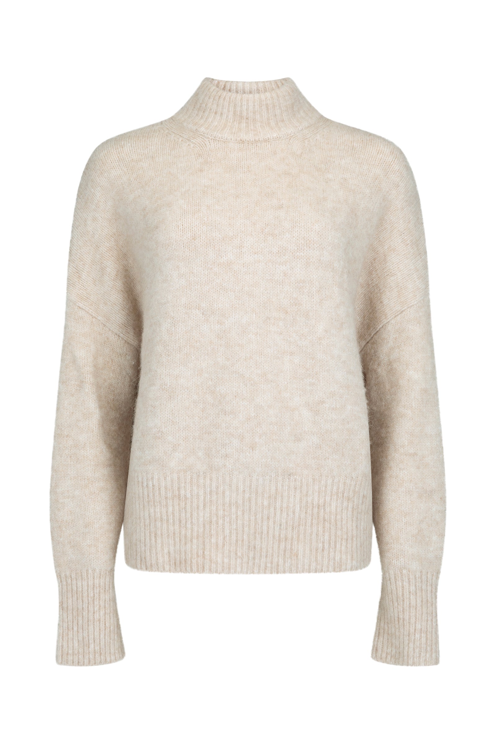Womens beige wool blend crew neck jumper front view