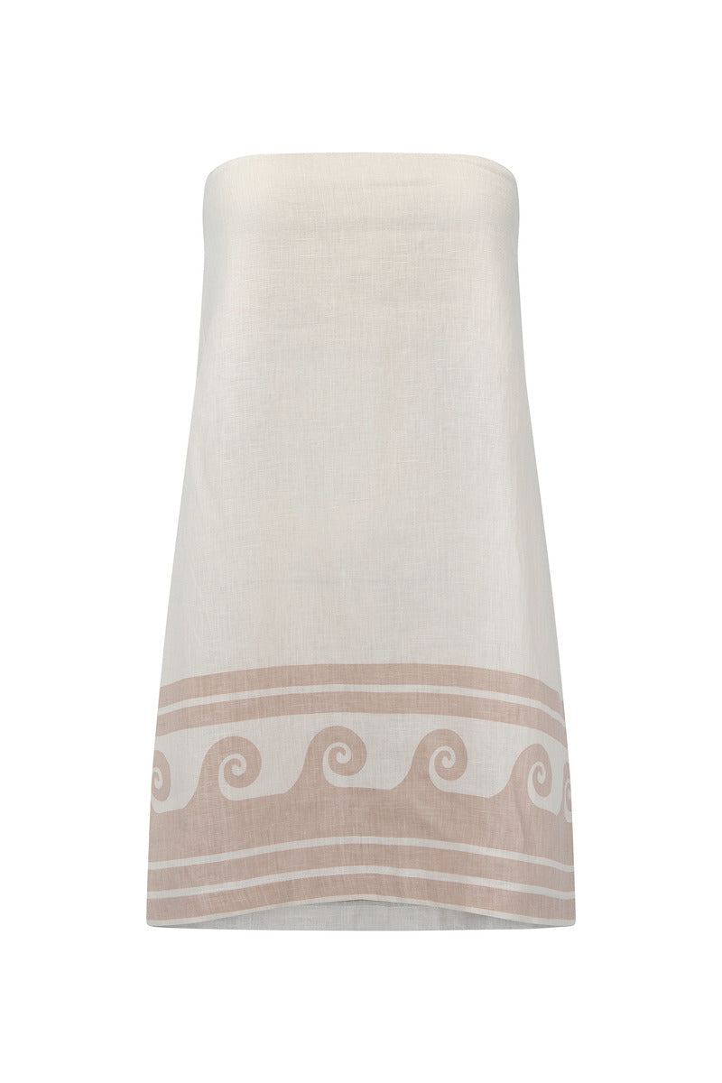 women's strapless linen mini dress with wave print