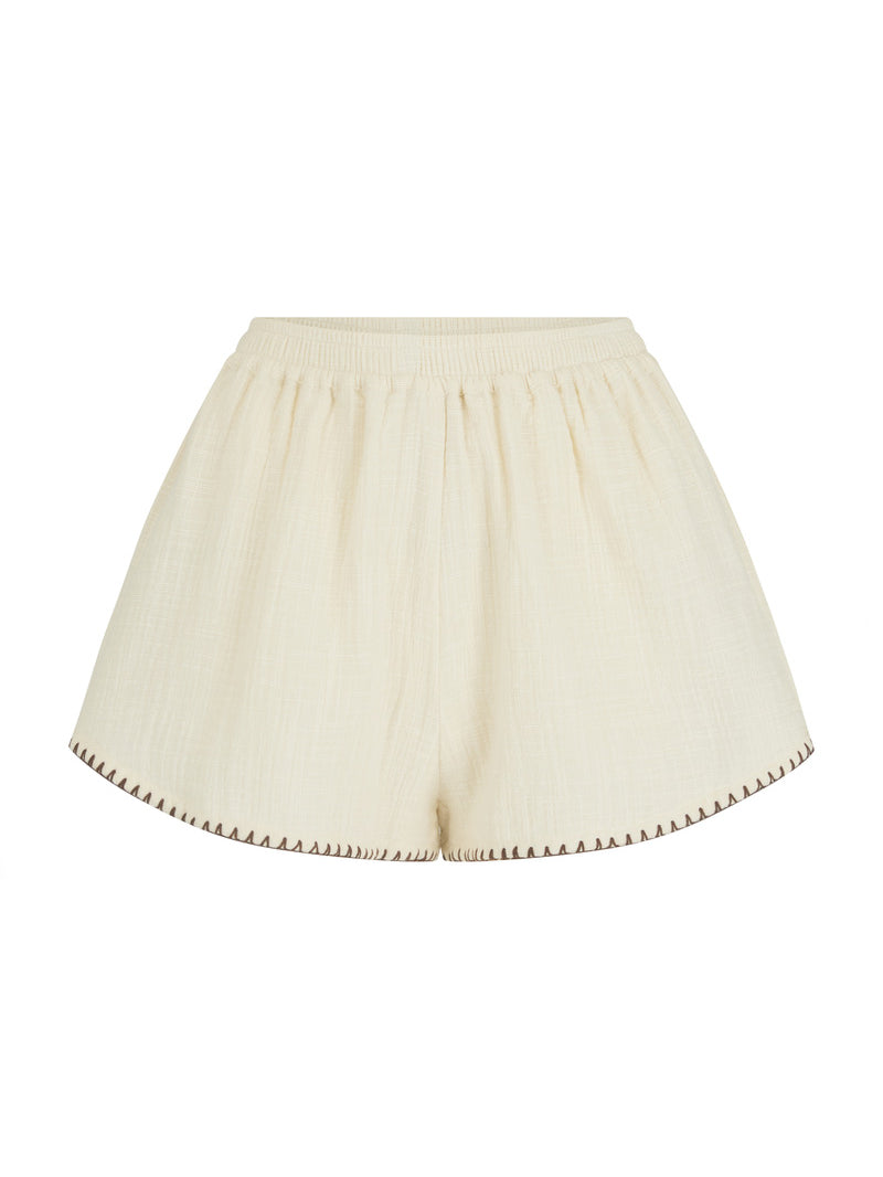 womens cotton cream contrast stitch short front view