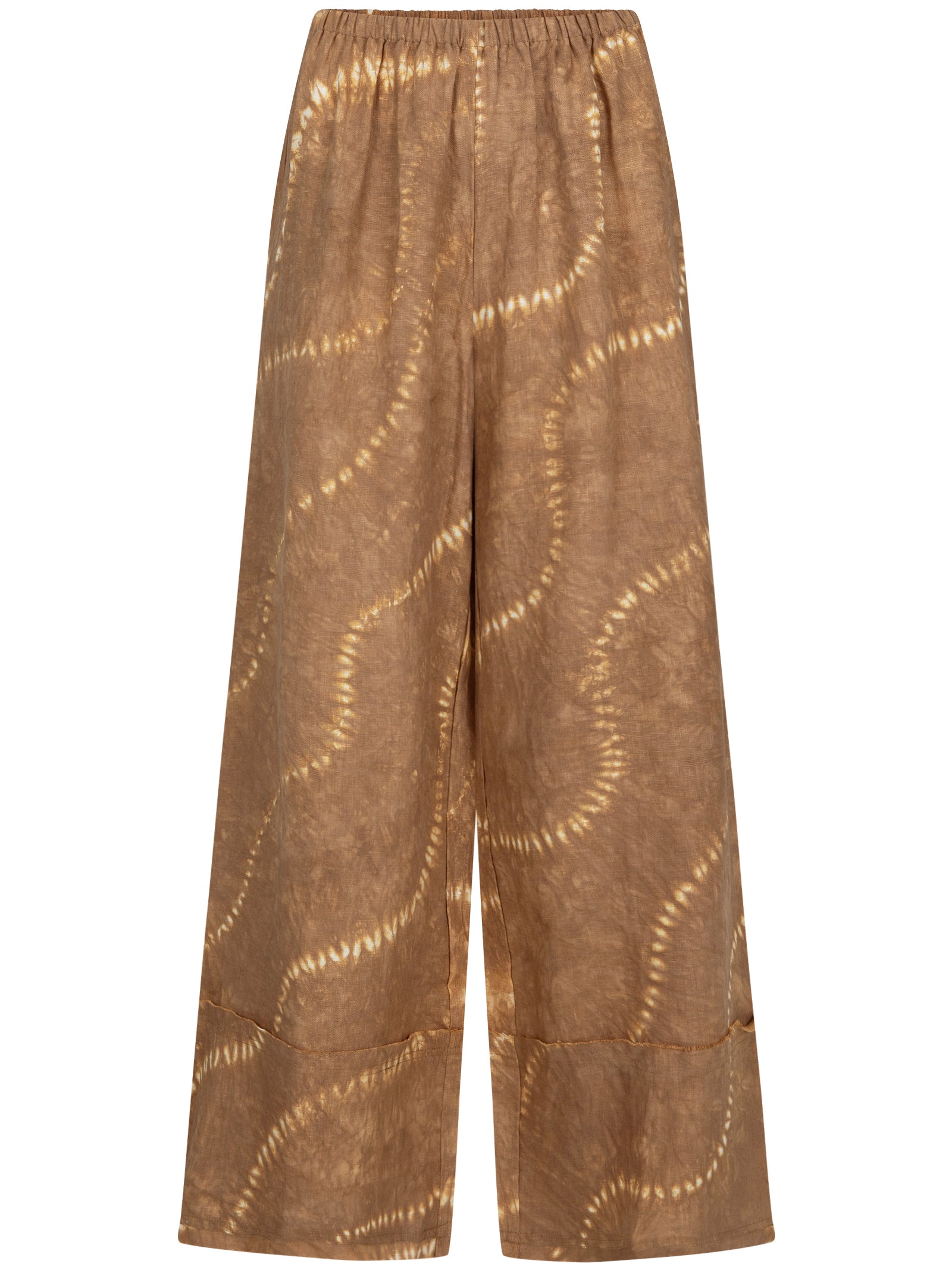 Women's linen tan tie-dye pant front view