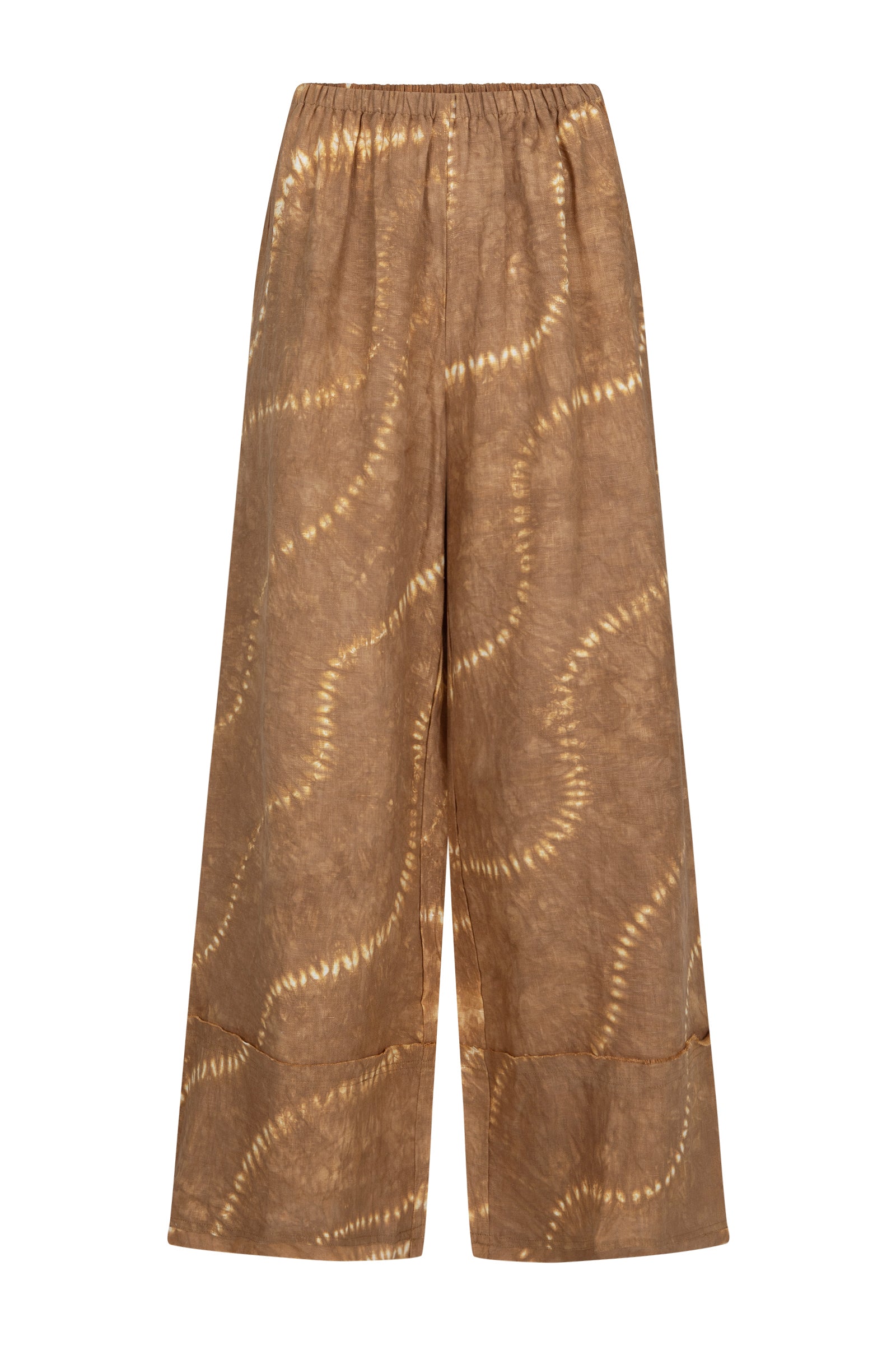 Women's linen tan tie-dye pant front view