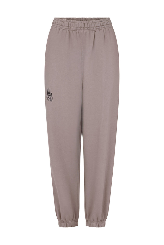 womens pure cotton taupe tracksuit pant front view